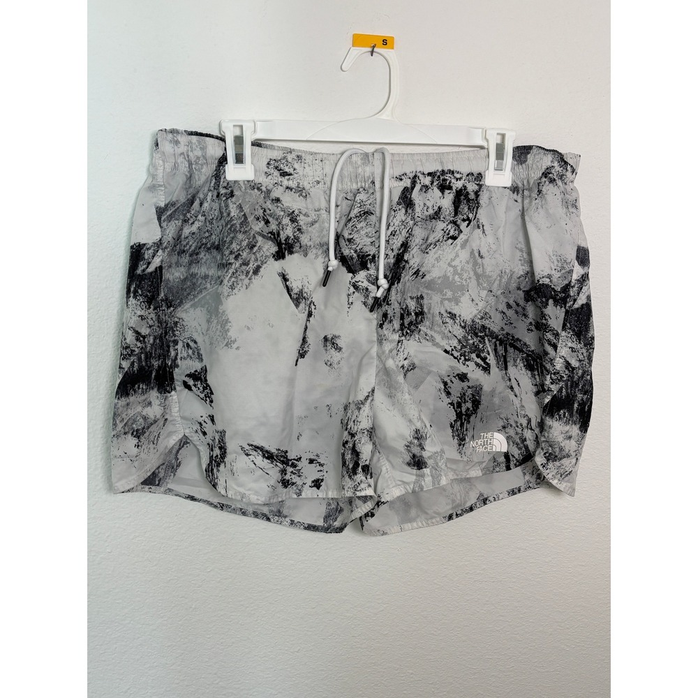 The North Face Womens XL Gray Mountain Print Running Shorts Back Zip Pocket